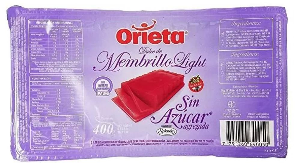 Dulce de membrillo sin azúcar 400 grs — Orieta