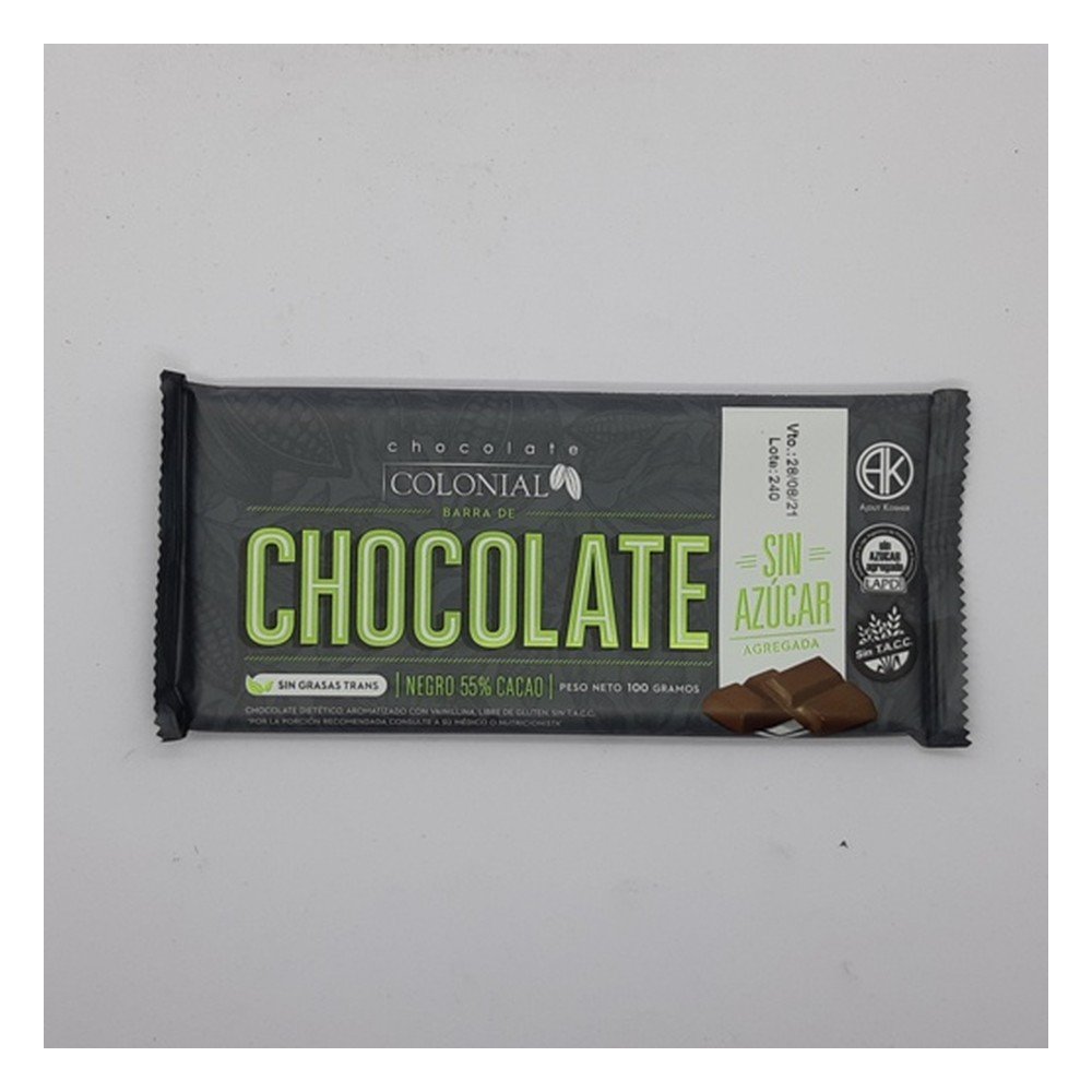 Chocolate negro 55% sin azucar x 10 unds — Colonial
