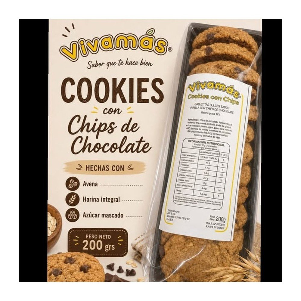 Cookies harina integral c/chips chocolate — Vivamás